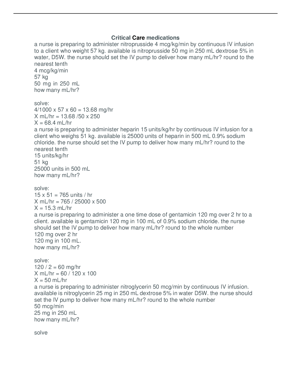 Preview image for Week 7 Critical Care medications.LATEST FOR 2021-2023